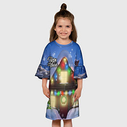 Платье клеш для девочки Праздничный новогодний дом с гирляндами, цвет: 3D-принт — фото 2
