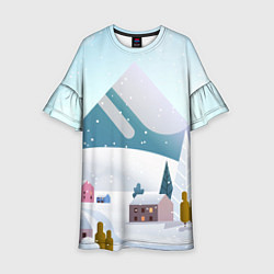 Платье клеш для девочки Зимние горы - минимализм, цвет: 3D-принт