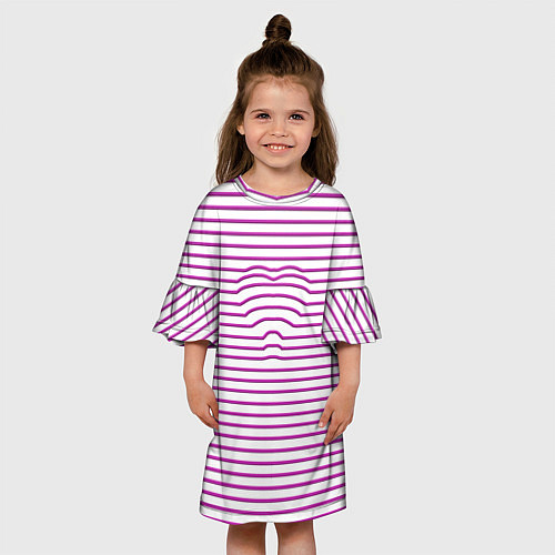 Детское платье Полосатый паттерн бело-розового цвета / 3D-принт – фото 3