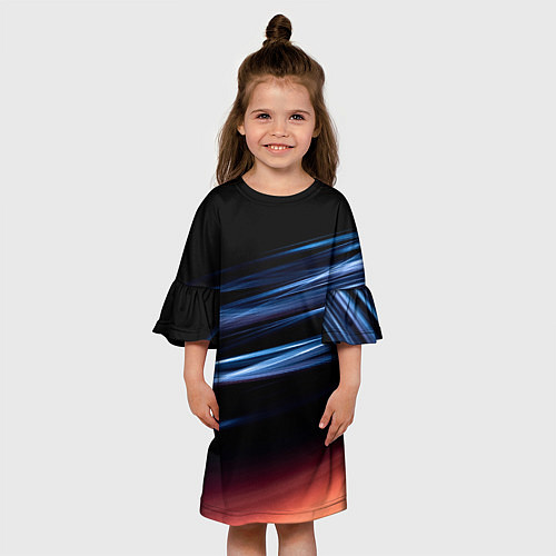 Детское платье Синие и оранжевые линии во тьме / 3D-принт – фото 3