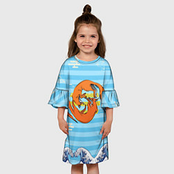 Платье клеш для девочки Лисички и море, цвет: 3D-принт — фото 2