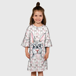 Платье клеш для девочки Кролик в очках 2023, цвет: 3D-принт — фото 2
