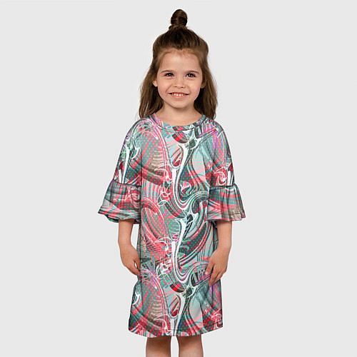 Детское платье Оранжево- бирюзовый абстрактный модный узор / 3D-принт – фото 3