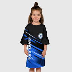 Платье клеш для девочки ФК Челси черно синий, цвет: 3D-принт — фото 2