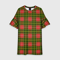 Платье клеш для девочки Ткань Шотландка красно-зелёная, цвет: 3D-принт