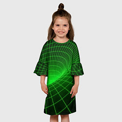 Платье клеш для девочки Зелёная неоновая чёрная дыра, цвет: 3D-принт — фото 2