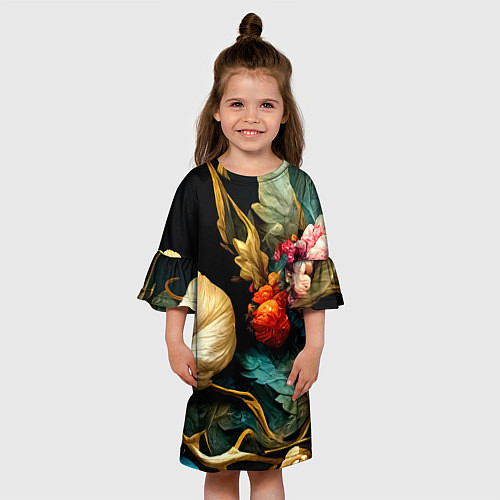 Детское платье Винтажные цветы акварелью / 3D-принт – фото 3