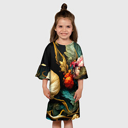 Платье клеш для девочки Винтажные цветы акварелью, цвет: 3D-принт — фото 2
