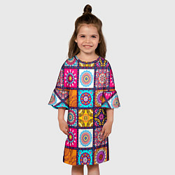 Платье клеш для девочки Пэчворк - мандалы, цвет: 3D-принт — фото 2