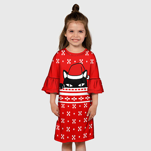 Детское платье Выглядывающий котик - красный свитер / 3D-принт – фото 3