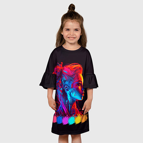 Детское платье Нейросеть - девушка киборг в неоновом свечении / 3D-принт – фото 3