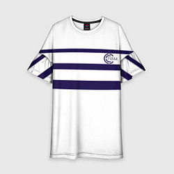 Платье клеш для девочки FIRM белая с синими полосами, цвет: 3D-принт