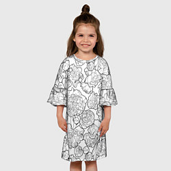 Платье клеш для девочки Пышные Пионы: линейный рисунок, цвет: 3D-принт — фото 2