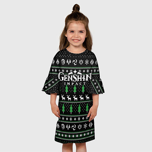 Детское платье Новогодний свитер - Genshin impact / 3D-принт – фото 3