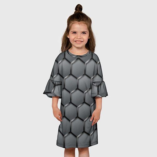 Детское платье Стальные шестигранники на сером фоне / 3D-принт – фото 3