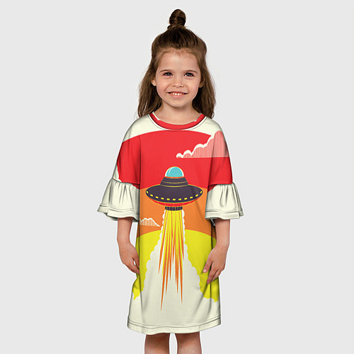 Детское платье Ретро футуризм летающий корабль НЛО / 3D-принт – фото 3