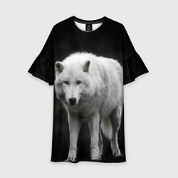 Платье клеш для девочки Белый волк на темном фоне, цвет: 3D-принт