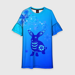 Платье клеш для девочки Синий кролик и снежинки, цвет: 3D-принт