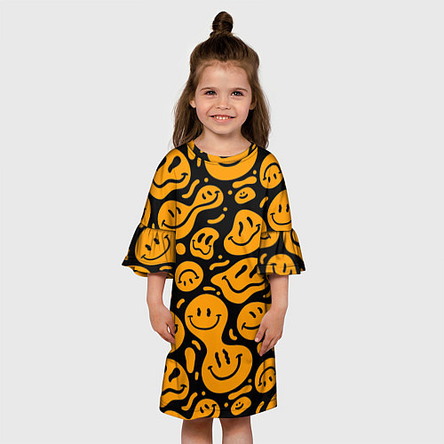 Детское платье Растекающийся оранжевый смайл / 3D-принт – фото 3