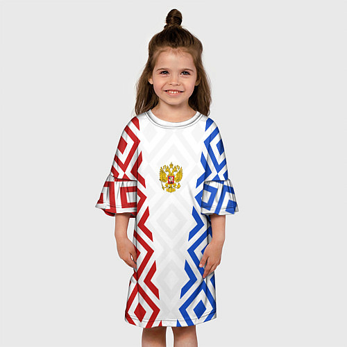 Детское платье Russia sport ромбы и герб / 3D-принт – фото 3