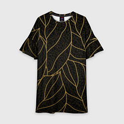 Платье клеш для девочки Золотые листья градиент, цвет: 3D-принт