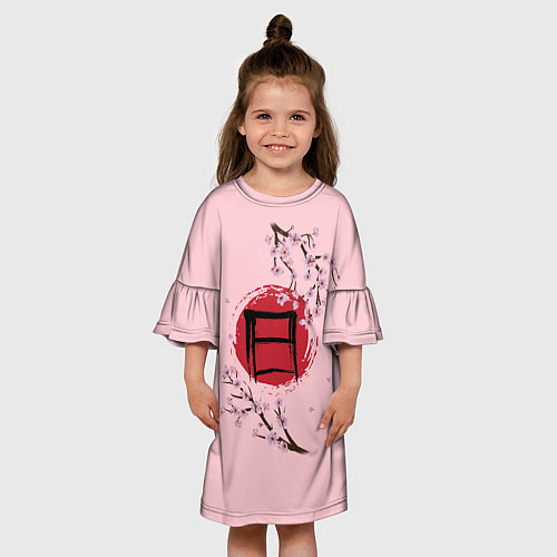 Детское платье Цветущая сакура с иероглифом cолнце / 3D-принт – фото 3