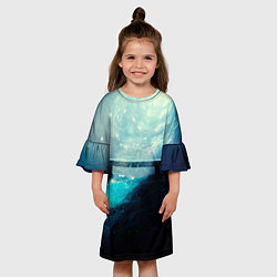 Платье клеш для девочки Космические звёзды, небо и скамья, цвет: 3D-принт — фото 2