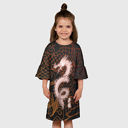 Платье клеш для девочки Японский неоновый дракон, цвет: 3D-принт — фото 2