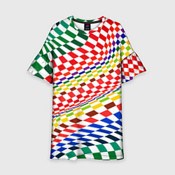 Платье клеш для девочки Разноцветная оптическая иллюзия, цвет: 3D-принт