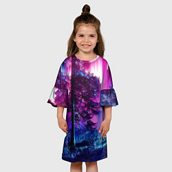 Платье клеш для девочки Сиреневый лес - глитч, цвет: 3D-принт — фото 2