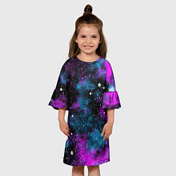 Платье клеш для девочки Галактика сиреневая, цвет: 3D-принт — фото 2