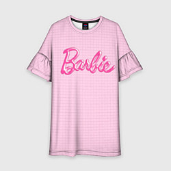 Платье клеш для девочки Барби - логотип на клетчатом фоне, цвет: 3D-принт
