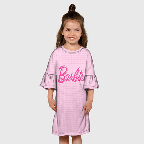 Детское платье Барби - логотип на клетчатом фоне / 3D-принт – фото 3