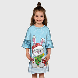 Платье клеш для девочки Зайчик с елочкой - новый год, цвет: 3D-принт — фото 2