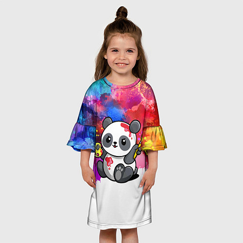 Детское платье Милый пандёныш - великий художник / 3D-принт – фото 3
