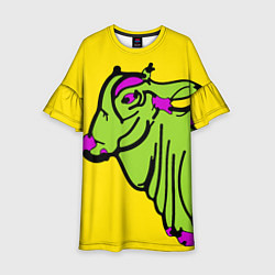 Платье клеш для девочки Зеленая корова на желтом фоне, цвет: 3D-принт