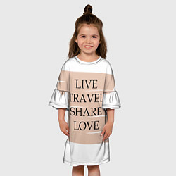 Платье клеш для девочки Live travel share love, цвет: 3D-принт — фото 2