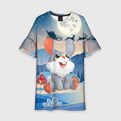 Платье клеш для девочки Зайчонок смотрит вверх, цвет: 3D-принт