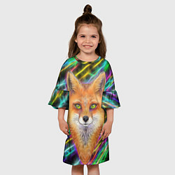 Платье клеш для девочки Лис космос, цвет: 3D-принт — фото 2