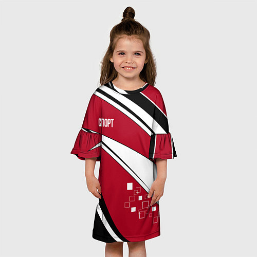 Детское платье Красно черная абстракция на белом спорт / 3D-принт – фото 3