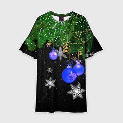 Платье клеш для девочки Новогодние шарики, цвет: 3D-принт