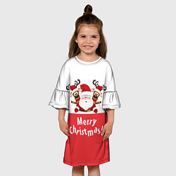 Платье клеш для девочки Дед Мороз с оленями, цвет: 3D-принт — фото 2