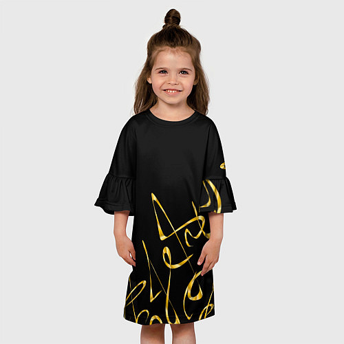 Детское платье Золотая каллиграфия на черном фоне / 3D-принт – фото 3