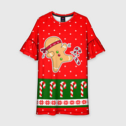 Платье клеш для девочки Пряник-ниндзя: новогодний, цвет: 3D-принт