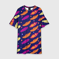 Платье клеш для девочки Перья и бусы, цвет: 3D-принт