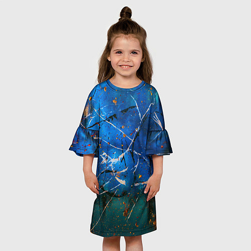 Детское платье Тёмно-синий туман и краски / 3D-принт – фото 3