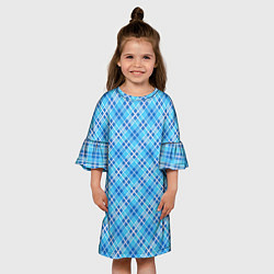 Платье клеш для девочки Голубой узор в косую клетку, цвет: 3D-принт — фото 2