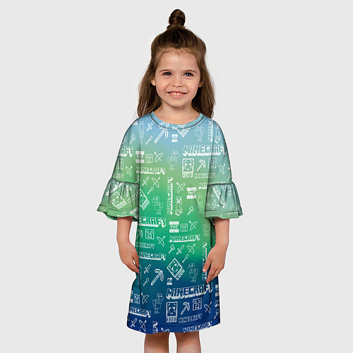 Детское платье Майнкрафт символы на потертом фоне / 3D-принт – фото 3