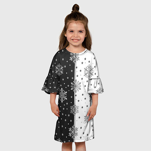 Детское платье Рождественские снежинки на черно-белом фоне / 3D-принт – фото 3