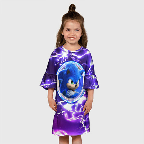 Детское платье Соник в круге на фоне молний / 3D-принт – фото 3